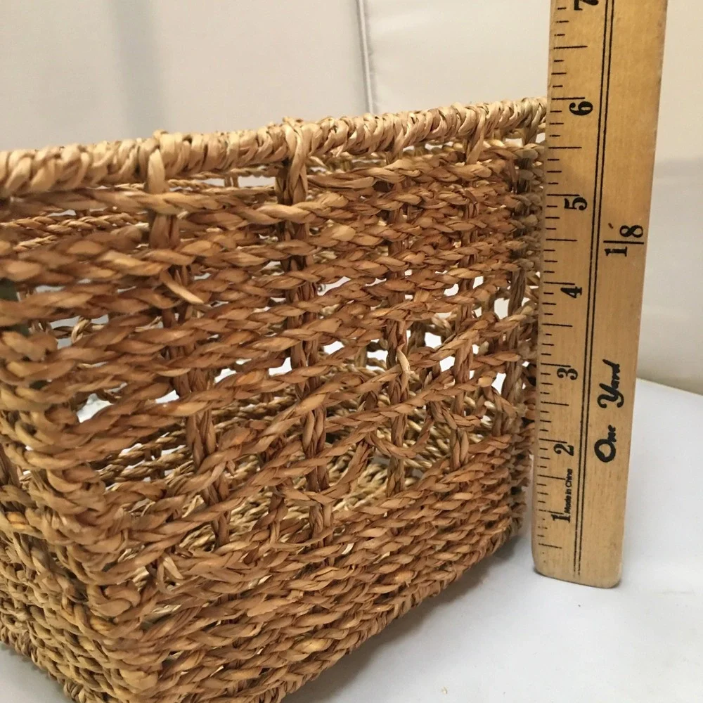 Woven Seagrass Storage Basket Home 8x6x6 Brown Rectangular Boho Cottagecore